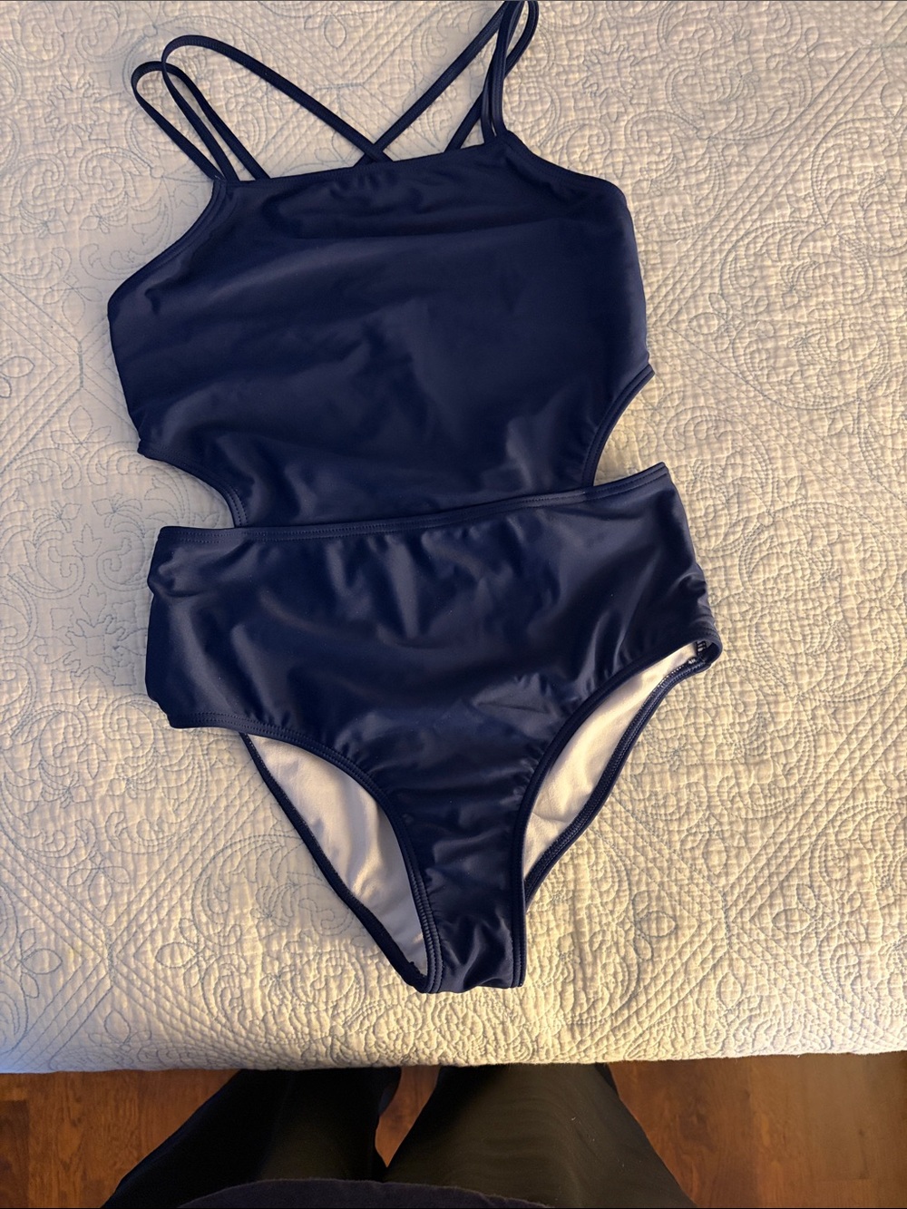 Woman’s Navy Cutout One-Piece Swimsuit with Double Straps